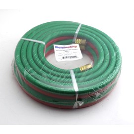 WeldingCity 50-ft 3/8" Grade-T Red and Green Rubber Twin Hose B-B Fittings for Oxygen/Acetylene, Propane and Other Alternative Fuel Gas in Welding, Cutting and Heating