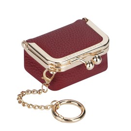 Royal Bagger Genuine Leather Mini Coin Purse, Solid Color Kiss Lock Change Pouch, Casual Style Small Storage Bag for Women 1894:_WineRed+chain