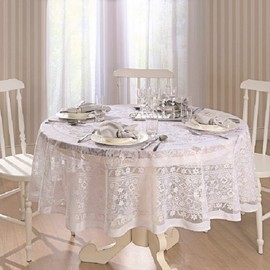 AdonisUSA 70 inch Round White Lace Tablecloth for Seating of About 4-6 People