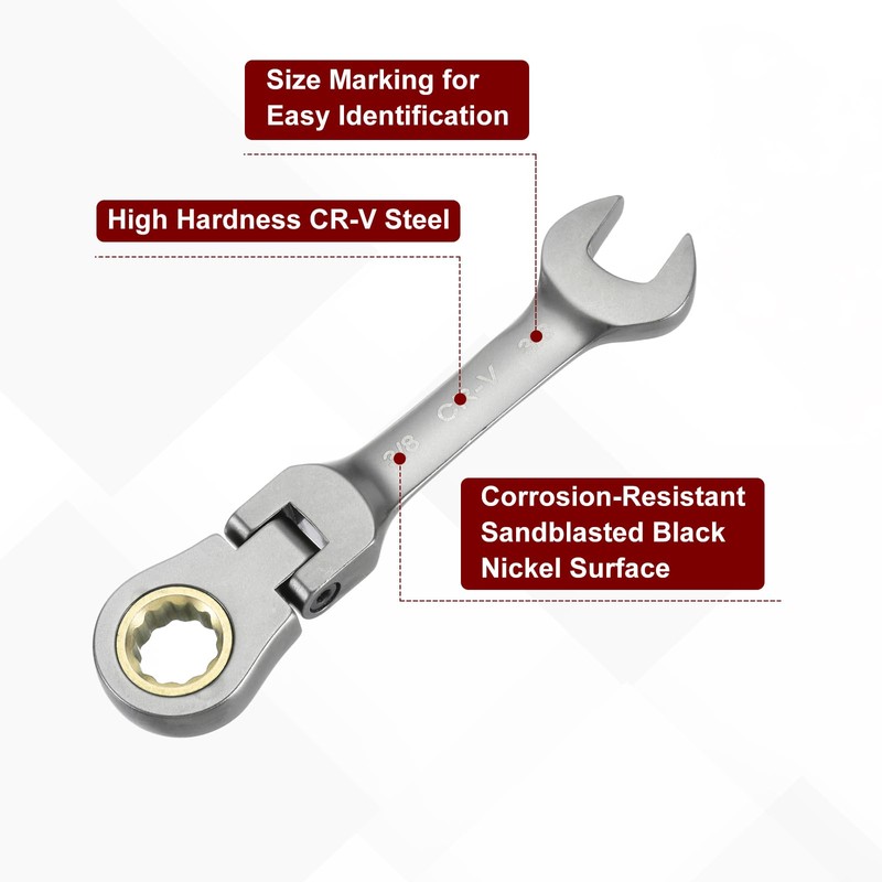 HARFINGTON Flex Head Ratchet Wrench Spanner 3/8" SAE Ratcheting Combination