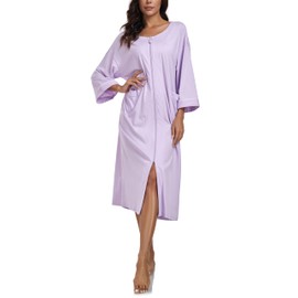 COLORFULLEAF 100% Cotton Bathrobes Women's Lightweight Dressing Gown Short Sauna Kimono Soft Women Sleepwear, Light purple long dressing gown with zip