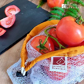 The Original Eco Friendly See Through Washable and Reusable Produce Bags - Soft Premium Lightweight Nylon Mesh Large - 12x14in - Set of 10 (Red, Yello