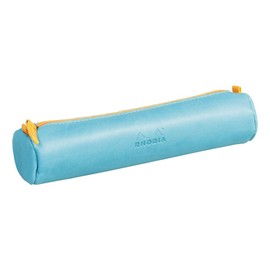 Rhodia 318897C 318895C Round Pencil Case (21.5 x 5 cm, Faux Leather, Elegant and Practical, Zip and Grip Plate, Ideal for Travelling) Pack of 1, Beige