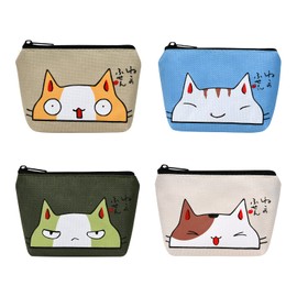 Aucuu 4 Pack Small Coin Purse, Cute Cartoon Cat Wallet Mini Purse Holder for Women Girls Children, Oxford Pouch Small Change Bag for Coin, Credit Card, ID Card, Keys, Lipstick