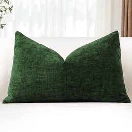 JOTOM Chenille Cushion Covers 30x50 cm Soft Green Decorative Throw Pillow Covers 12x20 Inch Lumbar Cushion Case Solid Pillowcases for Couch Sofa Living Room Bed Home Decor (Green)
