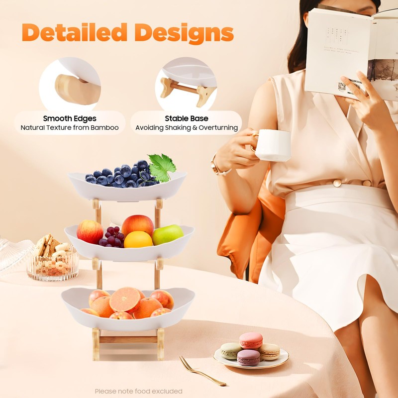 Gbonklong 3 Tier Fruit Bowl Basket, Plastic Oval Bowl Set