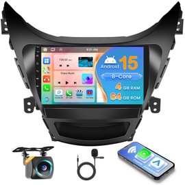 Fuluku【8 Core 4+64GB】 for Hyundai Elantra 2011 2012 2013 Android 13 Car Stereo Carplay Radio with Wireless Carplay Android Auto, 9'' Touch Screen, GPS/WiFi/32EQ DSP/Bluetooth 5.0/SWC/Mic, Backup Cam