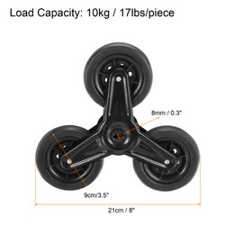 sourcing map Stair Climbing Wheels Replacement 8 Inch, 2 Pack Rubber Foaming Shopping Cart Tri-Wheels Repair for Folding Rolling Laundry Grocery Cart, Black