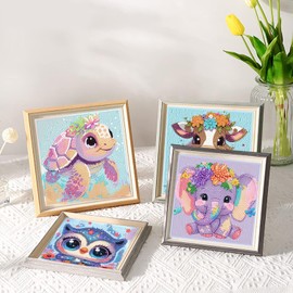 6 Pack 5D Cartoon Diamond Painting Kits for Kids Beginners,Cute Animals DIY Diamond Art Kit for Kids,Full Round Drill Big Gem Art for Kids,Home Wall Decoration 6X6 inch