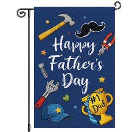 Louise Maelys Happy Father's Day Garden Flag 12x18 Inch, Dad Yard Flag with Tools Design, Double Sided Outdoor Banner Sign for Daddy Papa Grandpa Lawn Porch Decor