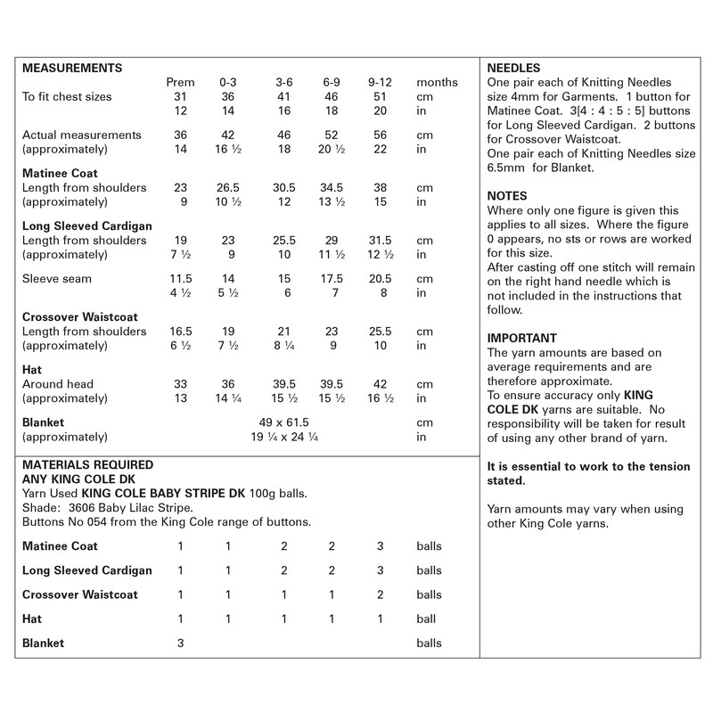 King Cole 5701 Knitting Pattern Baby Cardigan Matinee Coat Waistcoat