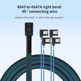 Buacoz 2Pack SFF-8643 to 4X SATA 90-Degree Right-Angle Adapter Cable - 0.5M/1.64FT Internal HD Mini SAS Connector for HDD/SSD Data Transfer (Server/Storage)