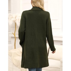 VIMPUNEC Fall Long Cardigan Sweaters for Women Trendy Open Front Coats Knit Jackets Coatigan with Pockets Army Green L