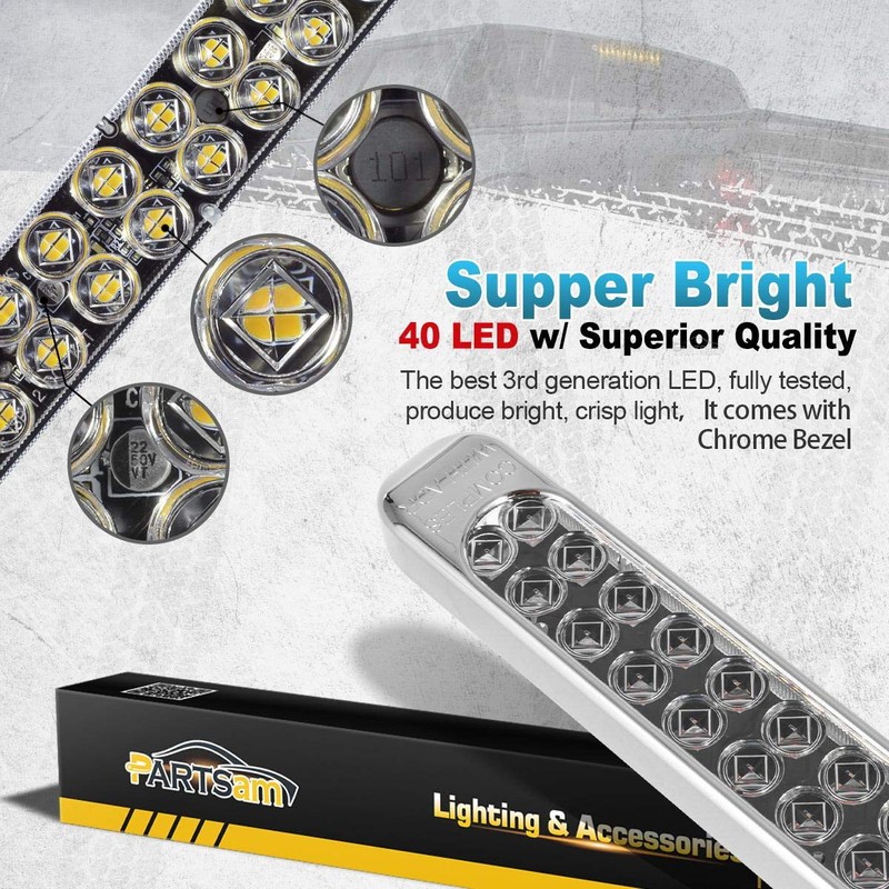 Partsam 2Pcs 17 Inch White Led Truck Trailer Light Bar