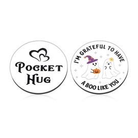 Boo Basket Stuffers for Him Her Ghost Halloweeen Gift for Women Men Spooky Basket Stuffers for Boyfriend Girlfriend Couple Anniversary Steel Gift White Elephant Christmas Pocket Hug Token Double Sided