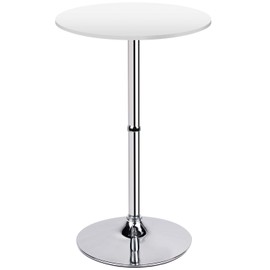 Leopard MDF Round Top Not Adjustable (41 INCHES Height) Bar Table, Pub Table with Silver Leg and Base (White)