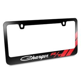 iPick Image for - Dodge Charger R/T Classic Red Stripe Black Metal License Plate Frame