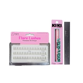 Kit de Pestañas Gugu Lashes, Pestañas de Grupo Flare, Pegamento Bond & Seal Kiki Lashes y Plumon Delineador Negro Ivy - El trio más viral! (12mm)
