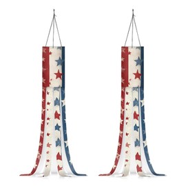 Binienty Independence Day Wind Sock, 2 Pack Heavy Duty USA Wind Spinners Windsocks for Outdoor 250 Years Anniversary Decor, Red Blue White Star Flag Print