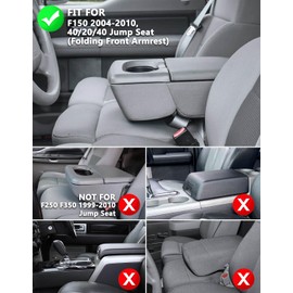 KBH Center Console Armrest Cover for Ford F150 2004 2005 2006 2007 2008 2009 2010, 40/20/40 Jump Seat, Middle Console Cushion Thick Pad, Vinyl Leather Trim, Anti-Scratch, Gray