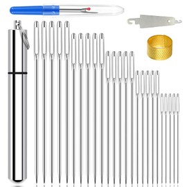 Embroidery Needles 25Pcs 5 Sizes Premium Large Eye Stitching Sewing for Hand Includes 1 Aluminum Storage Tube Thread Removal Knife1 Thimble 1Threading Device Machine Universal Regular Point Singer