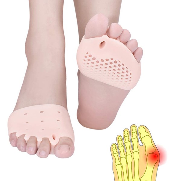 Metatarsal Pads,Gel Toe Separator, Metatarsal Cushion Toe Separators, New Material, (4 PCS Nude), Breathable & Soft Gel, Toe Spacers, Forefoot Pads, Great for Blisters, Forefoot Pain, Diabetic Feet.