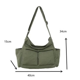 Canvas Messenger Bags for Women, Men Large Cotton Tote Crossbody Bag with Zipper, Cute Shoulder Laptop Bag (Green with 3External Pockets)