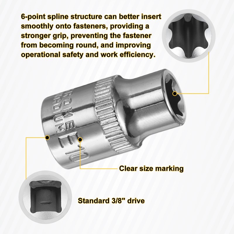 HARFINGTON 2pcs E-Torx Socket 3/8" Drive E10 External Torx Deep