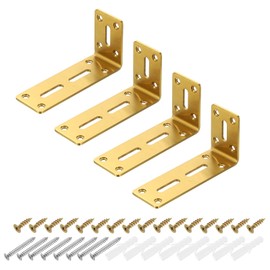 uxcell 4Pcs Adjustable L-Shape Corner Brace, 60 x 120 x 40mm l Corner Brace Slotted Joint Right Angle Bracket with Screws for Fixing Furniture Wood Shelves Cabinet Shelf, Rose Gold
