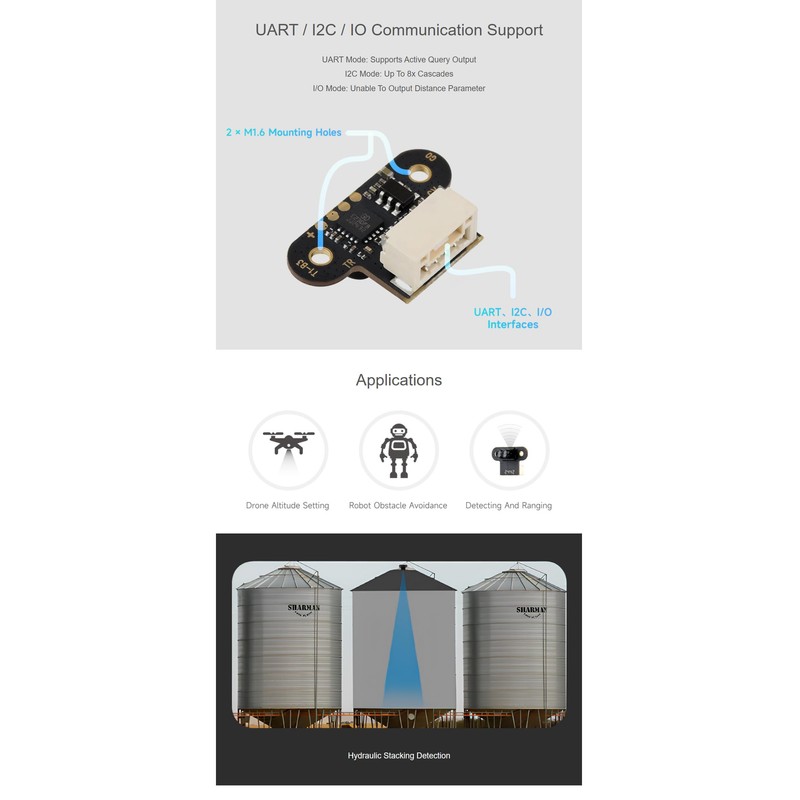 coolwell TOF Mini Laser Range Sensor, 7.8 m Distance, ±4