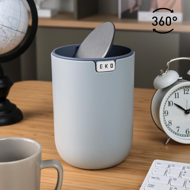 EKO Mini Desk Trash Can with Swing-Top Lid 0.4 Gallon