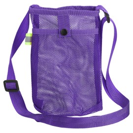 Sourcing Map Purple Water Bottle Holder with Adjustable Shoulder Strap, Double Pocket, Mesh Crossbody Carrier Bag, Fits 110mm Bottles, Ideal for Camping, Walking, Commuting, Climbing