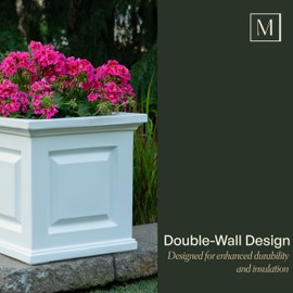 Mayne Nantucket 20-Inch Square Planter – Self-Watering, Weather-Resistant Planter for Flowers – Durable Outdoor Design for Patio, Porch, or Entryway