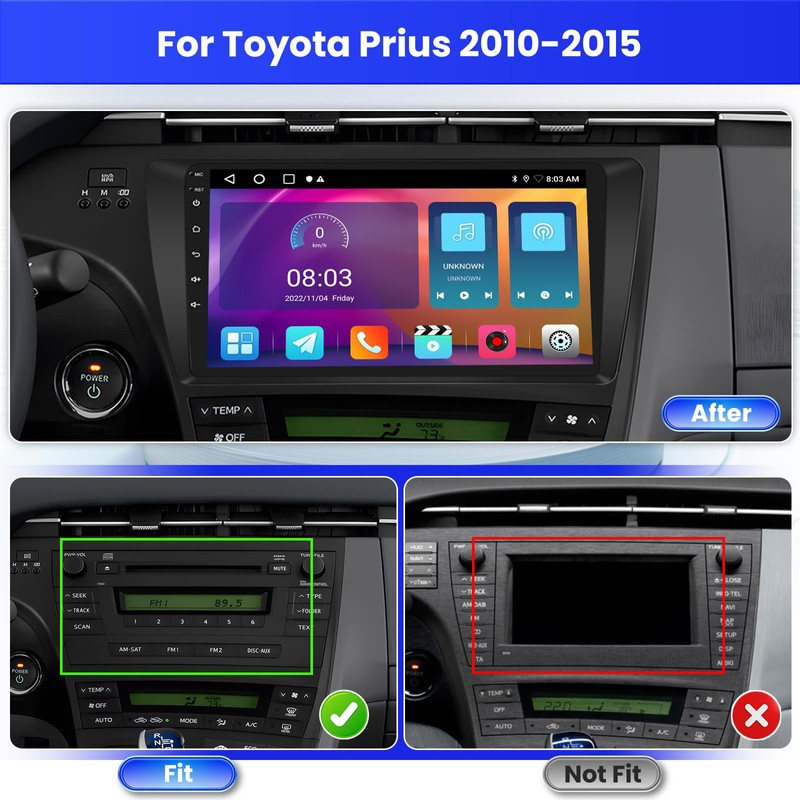 Inefala 2+64G Android 13 Car Stereo Radio for Toyota Prius