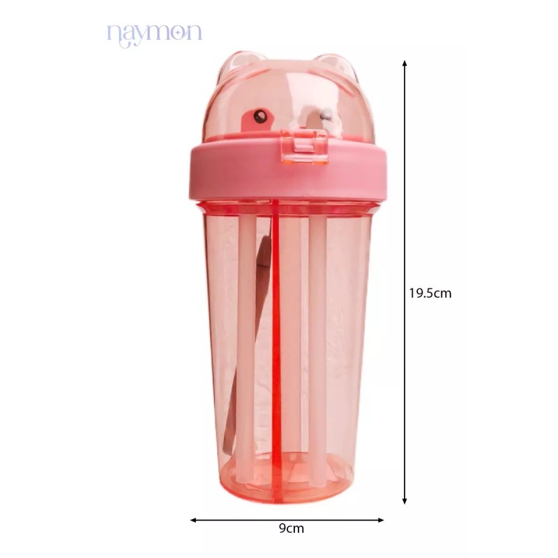 Naymon Botella Cilindro Agua 420ml Kawaii Infantil Popote Portatil
