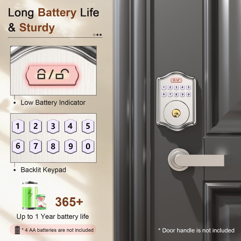 52HZ Keyless Entry Door Lock with Code, Electronic Keypad Deadbolt