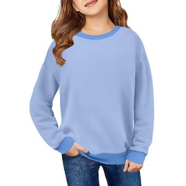 Arshiner Girls Crewneck Sweatshirt Long Sleeve Pullover Tops Drop Shoulder Sweatshirts Color Block Ribbed Trim Blue Sweatshirt Size 13-14