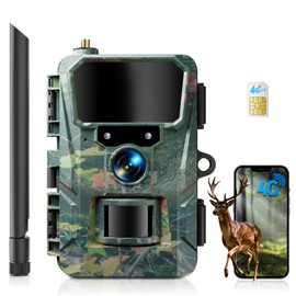 WOLFANG Fototrappola 4G con SIM, 2K 48MP HD Fotocamera Caccia con Infrarossi Rilevatore di Movimento Visione Notturna IP66 Impermeabile per la l'osservazione la Fauna