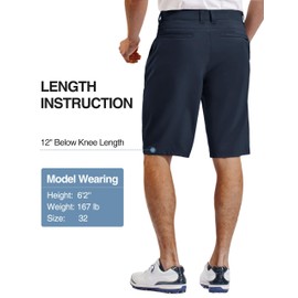 PULI Mens Golf Hiking Shorts Lightweight Casual Dress 12" Inseam Work Stretch Travel Hybrid Quick Drying with Pockets Navy 36
