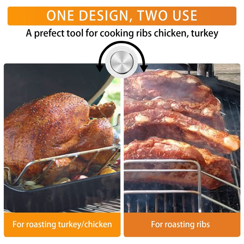 BBQ Rib Racks for Outdoor Grilling and Smoking, Stainless Steel