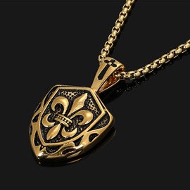 ZIYMU Lily Coat of Arms Lily Pendant Necklace, Stainless Steel, Venetian Chain, Men's, 2 Colors, 2 Sizes, Stainless Steel