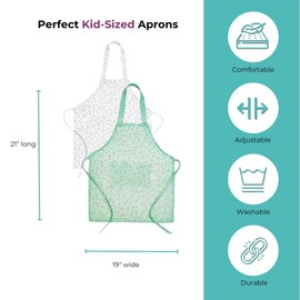 TOVLA JR. Kids Apron Set - 2-Pack Kid Apron with Pockets - Comfortable Cotton Child Apron - Colorful Childrens Aprons - Toddler Apron for Cooking, Baking, Painting - Fun Aprons for Girls, Boys 4-10