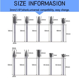 Orialvenka 10 Pcs Carbide Burr Bits Set 1/8" Shank Compatible with Dremel Double Cut Rotary Tool Bits Accessories for Attachments Cutting Burrs Metal Grinding Engraving Porting Double Cut