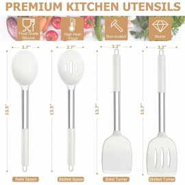 TeamFar Kitchen Utensils, 4 PCS Silicone Cooking Utensils with White