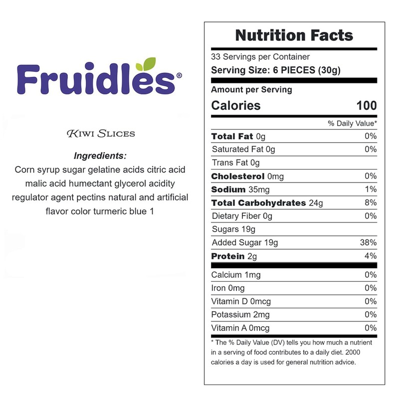 Fruidles Sour Kiwi Slices, Soft Chewy Gummy Candy, Fat-Free (4.4