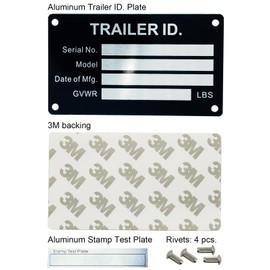 Trailer VIN ID Plate Data TAG Blank Model Identification VIN Serial Number, Model, Date of MFG and GVWR, Tailgating id Plate for Cargo Carriers Trucks Boats (1 PC., Trailer ID., 3.74x2.16)
