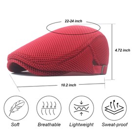 meioro Men's Mesh Flat Cap Breathable Summer Newsboy Hat Beret Ivy Cap Hat Irish Cabbie Gatsby Driving Hunting Hats(Red)