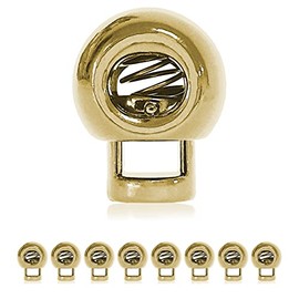 Ganzoo Cord Stoppers Metal / Set of 8 / 4 mm Hole / L 20 x W 15 mm / Cord Clamp / Round Shape (1 Hole) for Ropes / Paracord 550 / Reep Cord / Jackets / Hand Bags / Colour: Gold