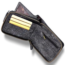 Herren-Geldbörse mit Reißverschluss, horizontal, aus Denim-Stoff, multifunktional, für Herren, Außenhandel, Geldbörse (Schwarz, Einheitsgröße)