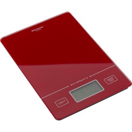 Westmark Digitale Küchenwaage mit Tara-Funktion, Wiegebereich bis 5 Kg, Glas-Wiegefläche, 22 x 15,3 x 2, Functiona, Rot, 30342260